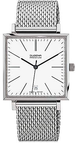 Dugena Herren-Armbanduhr 7090140 Dessau Carrée, Quarz, weißes Zifferblatt, Edelstahlgehäuse, Saphirglas, Edelstahlarmband, Schiebeverschluss, 5 bar