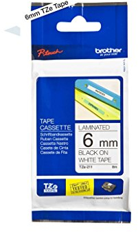 BROTHER TZe-211 Schriftbandkassette, schwarz auf weiß, 6 mm (B) x 8 m (L), laminiert, Original Supplies