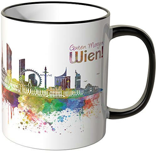 WANDKINGS® Tasse, Schriftzug Guten Morgen Wien! mit Skyline - SCHWARZ