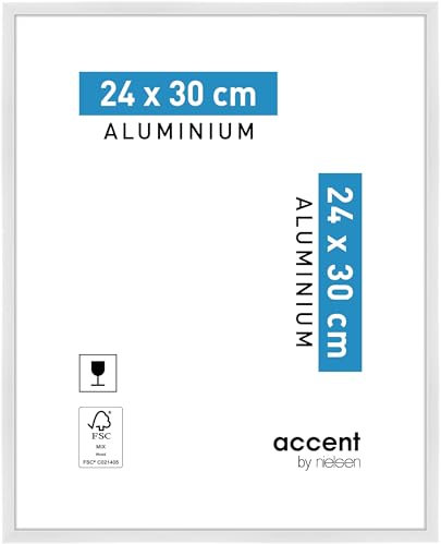accent by nielsen Bilderrahmen, 24 x 30 cm, Aluminium, Weiß glanz, Rahmen zum Aufhängen im Hoch- & Querformat, Echtglas, Accent