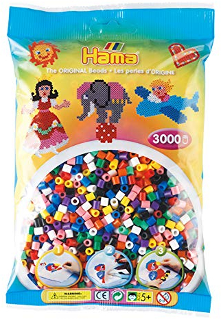 HAMA - sachet de perles à repasser | env. 3000 perles midi | loisirs créatifs et mosaïques pour enfants dès 5 ans | jeu créatif et décoration artisanale | mix 00