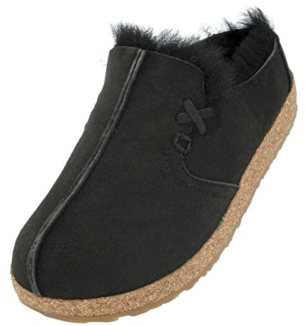 HAFLINGER Lammfellclog Saskatchewan Filzpantoffel Hausschuh Schwarz, Gr 43