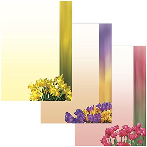 Briefpapier-Mappe Frühlings-Mix Krokusse - Narzissen - Tulpen, 48-teilig 3x10 Blatt Briefpapier + 3x6 Stück Briefumschläge DIN lang ohne Fenster 5720+5730+5740