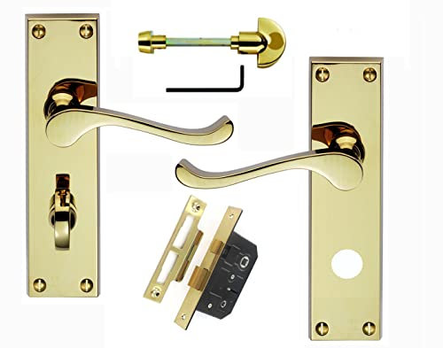 Carlisle Brass Victorian Scroll Bathroom Door Handles + 64mm Bathroom Lock