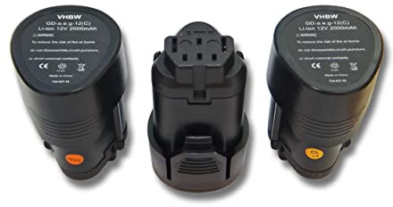vhbw 3X Batteries Compatible avec AEG BBH12, BBS 12C, BLL12C, BLL 12C, BS12C, BS 12C, BS12C2 Outil électrique (2000 mAh, Li-ION, 12 V)