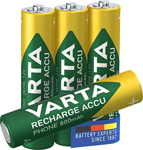 VARTA Pile AAA, ricaricabili, confezione da 4, Recharge Accu Phone, batteria ricaricabile, 800 mAh Ni-MH, pronte all'uso, adatte per telefoni cordless