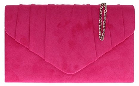 Girly Handbags Womens Faux Suede Clutch Bag Pleated Design Evening Party Fuchsia