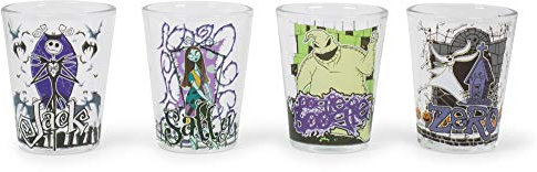 Disney NB031SG2 4 Piece Silver Buffalo Nightmare Before Christmas Mini Glass Set, 1 oz, Multicolored by Disney
