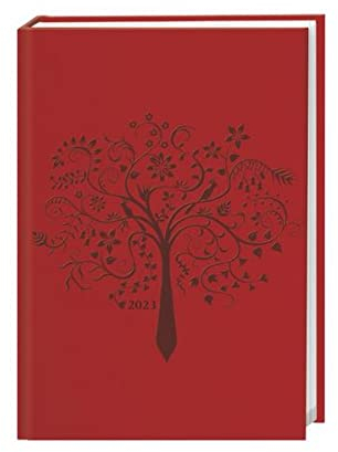 Terminer A5 2023. Roter Terminkalender mit geprägtem Kunstledereinband. Buch-Kalender mit praktischen Infos und Zitaten. Taschenkalender 2023 zum Planen von Terminen