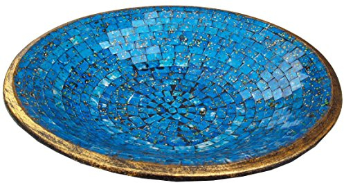GURU SHOP Runde Mosaikschale, Untersetzer, Dekoschale, Handgearbeitete Keramik & Glas Obst Schale - Design 19, Türkis, Größe: Klein (Ø 29 Cm), Schalen