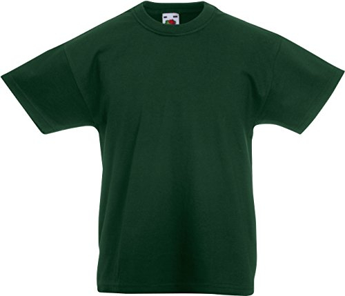Fruit of the Loom Plain Childrens Bottle Green T Shirt All Ages (Age 14-15)