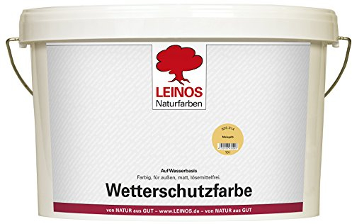 LEINOS Wetterschutzfarbe auf Wasserbasis 855 –10,0 l Maisgelb- Lösungsmittelfreier, matter Anstrich für unbehandelte Holzkonstruktionen im Außenbereich, ideal für sägeraues Holz