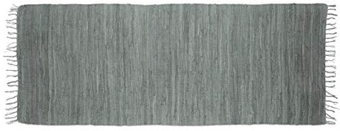Relaxdays Flickenteppich grau 80 x 200 cm mit Fransen 100 % Baumwolle, einfarbig, Fleckerlteppich, anthrazit