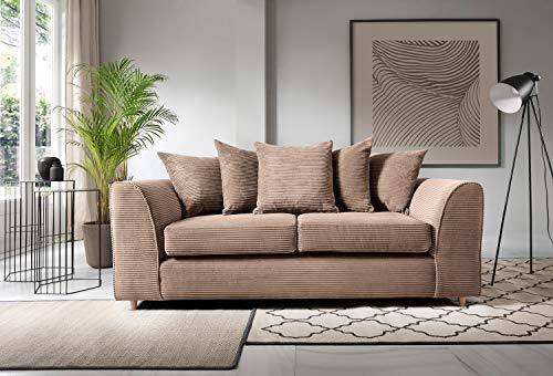 Abakus Direct 3 Seater Sofa - Stylish Jumbo Three Seater Sofas for Living Room with Water Repellent Jumbo Cord Fabric | Contemporary Living Room Furniture in Brown | 180Wx89Dx78H