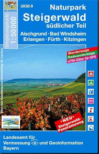 UK50-9 Naturpark Steigerwald, südlicherTeil: Aischgrund, Bad Windsheim, Erlangen, Fürth, Kitzingen, Höchstadt an der Aisch, Neustadt an derAisch, ... Karte Freizeitkarte Wanderkarte)