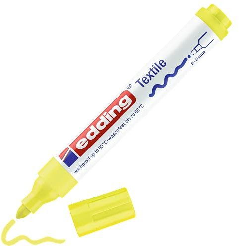 edding 4500 Textilmarker - neon-gelb - 1 Stift - Rundspitze 2-3 mm - Textilstifte waschmaschinenfest (60 °C) zum Stoff bemalen - Stoffmalstift