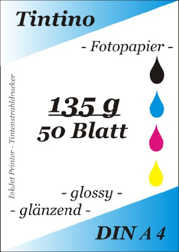 50 Blatt Fotopapier DIN A4 135g/qm high -glossy hoch-glaenzend -sofort trocken -wasserfest-hochweiß-sehr hohe Farbbrillianz, fuer InkJet Drucker Tintenstrahldrucker