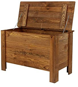 MODO24 Truhe, Holztruhe mit Deckel, Holzbank, Schatztruhe, Truhenbank, Sitzbank für Kinder, Spielkiste, In- & Outdoor, Robuste, UV-beständig, FSC-Holz, Abmessungen 51,5x84x40 cm, Farbe: Braun