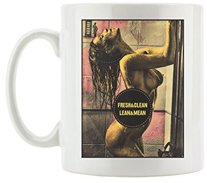 Pixxprint Shower Girl Coole Party Tasse, ca. 300ml Fassungsvermögen, Keramik Weiß, Spülmaschinenfest