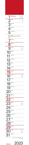 Streifenplaner Rot 2023: Streifenkalender mit Datumsschieber I schmal im Format: 11,4 x 89 cm