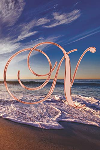 N Journal: A Monogram N Initial Capital Letter Notebook For Writing And Notes: Great Personalized Gift For All First, Middle, Or Last Names (Rose Gold Sunset Beach Print)