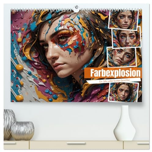 Farbexplosion - Ein Jahr voller bunter Gesichter (hochwertiger Premium Wandkalender 2026 DIN A2 quer), Kunstdruck in Hochglanz: Magie der Farben in ... schönen Frauengesichtern (CALVENDO Menschen)