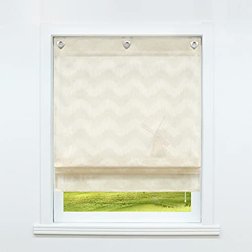 CORLIF Raffrollo ohne Bohren Raffgardinen mit U-Haken Ösenrollo Halbtransparente Raffgardine für Wohnzimmer Jacquardmuster mit elektrischer Welle-Raffrollos Beige BxH 60x140cm 1 Stück