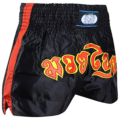 BAY Remy Thaiboxhose Schwarz/Rot kurz für Kinder und Erwachsene S