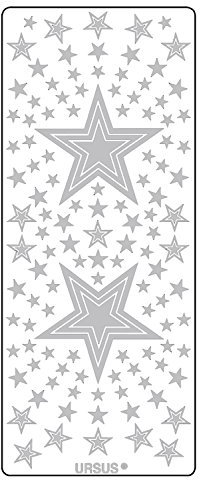 Ursus 59310067 - Kreativ Sticker, Sterne 2, silber, 5 Blatt, selbstklebend, Ideal zur Kartengestaltung und zum Dekorieren von Geschenken, Stickerbogen ca. 10 x 23 cm