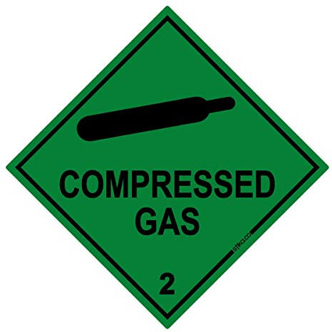 Stika.co Compressed Gas Hazard Warning Sign, Self-Adhesive Vinyl, COSHH Warning Hazchem Diamond, BS EN ISO 7010 Compliant, White, 200 x 200mm