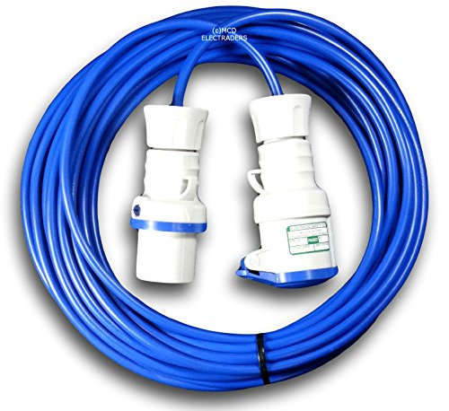 15 metre Blue Caravan Hook Up/Extension Cable with 16 Amp Plug & Socket - Professionally assembled by MCD Electrical