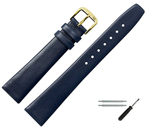 MARBURGER Uhrenarmband 16mm Leder Blau Gold Glatt - Montage Set 7101650000220