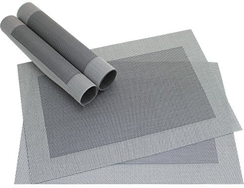 matches21 - Set di 4 Tovagliette Borda Plastica Colazione Sottopiatti Americana, 45 x 30 cm, Argento e Nero