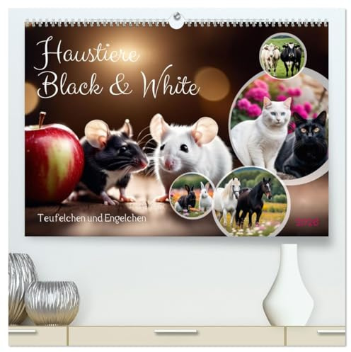Haustiere - Black and White (hochwertiger Premium Wandkalender 2026 DIN A2 quer), Kunstdruck in Hochglanz: Engelchen und Teufelchen (CALVENDO Tiere)