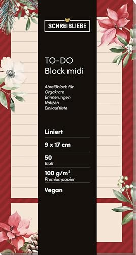 To-do-Block midi Weihnachten: Notizblock liniert, Zettel zum Abreißen, 50 Blatt, 9 x 17 cm SchreibLiebe