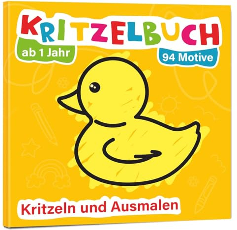 Mein erstes Kritzelbuch ab 1 Jahr: über 94 große Motive - für Jungs und Mädchen - Ausmalbuch - Ausmalen und kritzeln mit Spielzeug, Tiere, Fahrzeuge, Obst, Gegenstände und vieles mehr