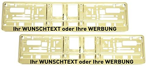 Kennzeichenhalter Chrom Champagner Hochglanz mit individuellem WUNSCHTEXT - Satz (2 Stück)! - Werbung Spruch Text