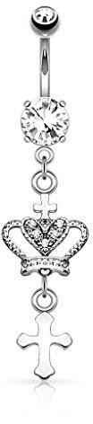 Paula & Fritz® Bauch-nabelpiercing Chirurgenstahl Krone Kreuz-Anhänger Zirkonia Silber Set Banane Bauch-Piercing Bananabell Nabel-Piercing