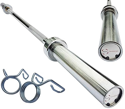 Body Revolution Olympic Barbell Bar - Olympic Weight Lifting Bar for 2 Inch Weight Plates - Professional Barbell for Bench Press, Squats, Curls, Deadlifts, Powerlifting - Spring Collars - Range from 4ft - 7ft