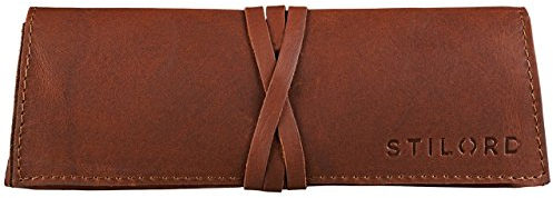STILORD 'David' Federmäppchen aus echtem Büffel Leder im Vintage Look Etui Griffelmappe Federmappe Schreibmappe Federtasche, Farbe:Cognac - braun