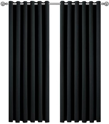 Imperial Rooms Blackout Curtains for Bedroom 46x54 Inch Eyelet Black Curtains Window Treatments Super Soft Ring Top Living Room Curtain 2 Panels with Tiebacks
