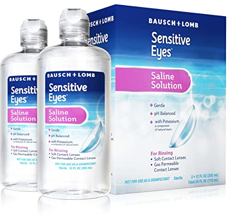Bausch + Lomb Sensitive Eyes Saline Solution, Gentle Daily Rinse for Soft & Gas Permeable Contact Lenses, with Potassium, 12 Fl Oz (Pack of 2)