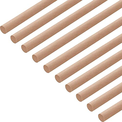 Gedotec Baguette Ronde en Hêtre Lisse | 12 x 1000 mm | 10 Pièces | Baguettes en bois de hêtre pour le bricolage | Baguette en bois massif ronde | Pour les bâtons de construction en bois