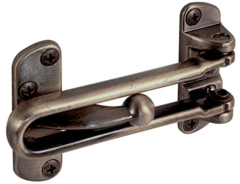Prime-Line U 9899 Swing Bar Lock for Hinged Swing-in Doors – Secondary Security Lock for Door & Security, 3-7/8” Bar Length, Diecast Zinc Construction w/Antique Brass Finish (Single Pack)