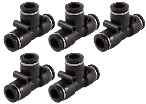 sourcing map 5Pcs 8mm à 8mm T Forme 3 Voie Air Pnéumatique Rapide Raccord Coupleur Noir