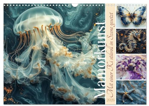 Mamorkunst (Wandkalender 2026 DIN A3 quer), CALVENDO Monatskalender: Skulpturen aus Marmor zeichnen sich durch ihre Langlebigkeit, Detailtreue und die ... Tiere einzufangen. (CALVENDO Tiere)
