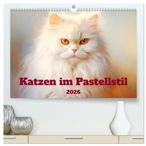 Katzen im Pastellstil (hochwertiger Premium Wandkalender 2026 DIN A2 quer), Kunstdruck in Hochglanz: Charmante Samtpfoten in zarten Farben (CALVENDO Tiere)