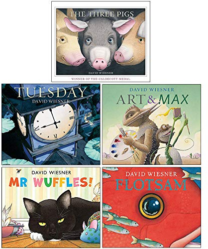 David Wiesner Collection 5 Books Set (The Three Pigs, Tuesday, Art and Max, Mr Wuffles, Flotsam)