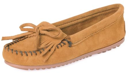 Minnetonka Women's Kilty Suede Hardsole Moccasin, Brown, 7 W US