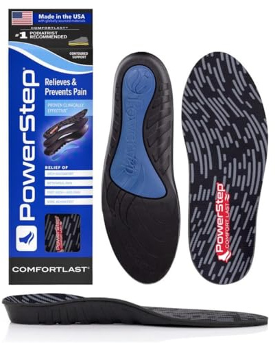 PowerStep Comfort Last Insoles, Cushioning Gel Insoles for Standing All Day, Supports Metatarsal Pain, Foot Arch, Heel Pain, All Day Comfort, Made in The USA (Men's 7-8.5 / Women's 9-10.5)
